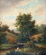 William Yates Fisherman on the River Bank painting